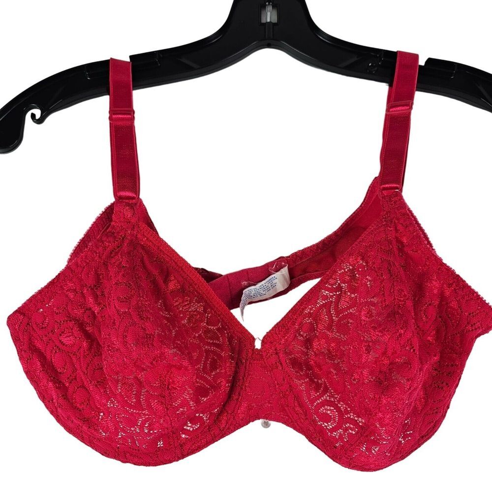 Vintage Playtex Red Lace Bra Wireless Unpadded Size 36C GUC
